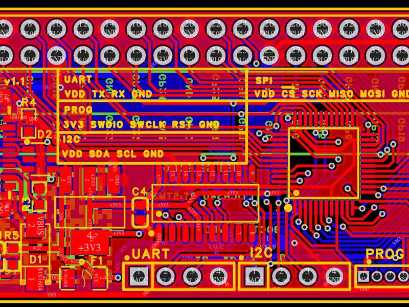 Two-layer PCB layout of the Doer USB GPIO board