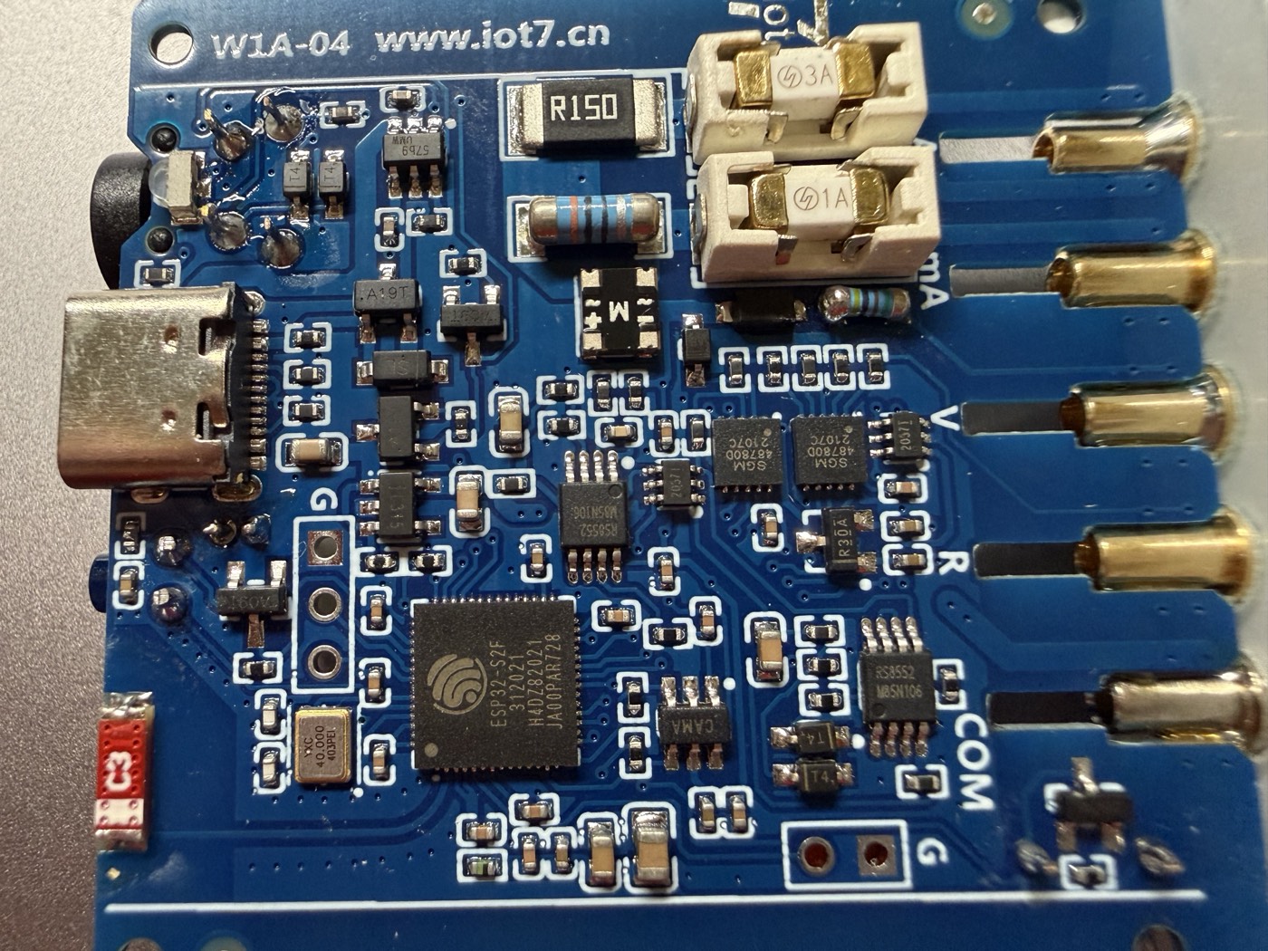 Mainboard of the IOT7 Wi-Fi multimeter with its ESP32-S2 module