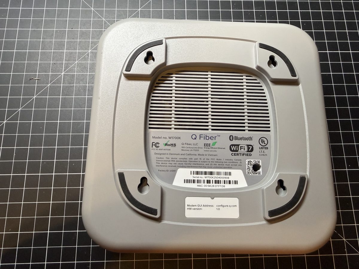 W1700K bottom label: model, FCC ID MXF-W1700K, Wi-Fi 7 and Bluetooth certification