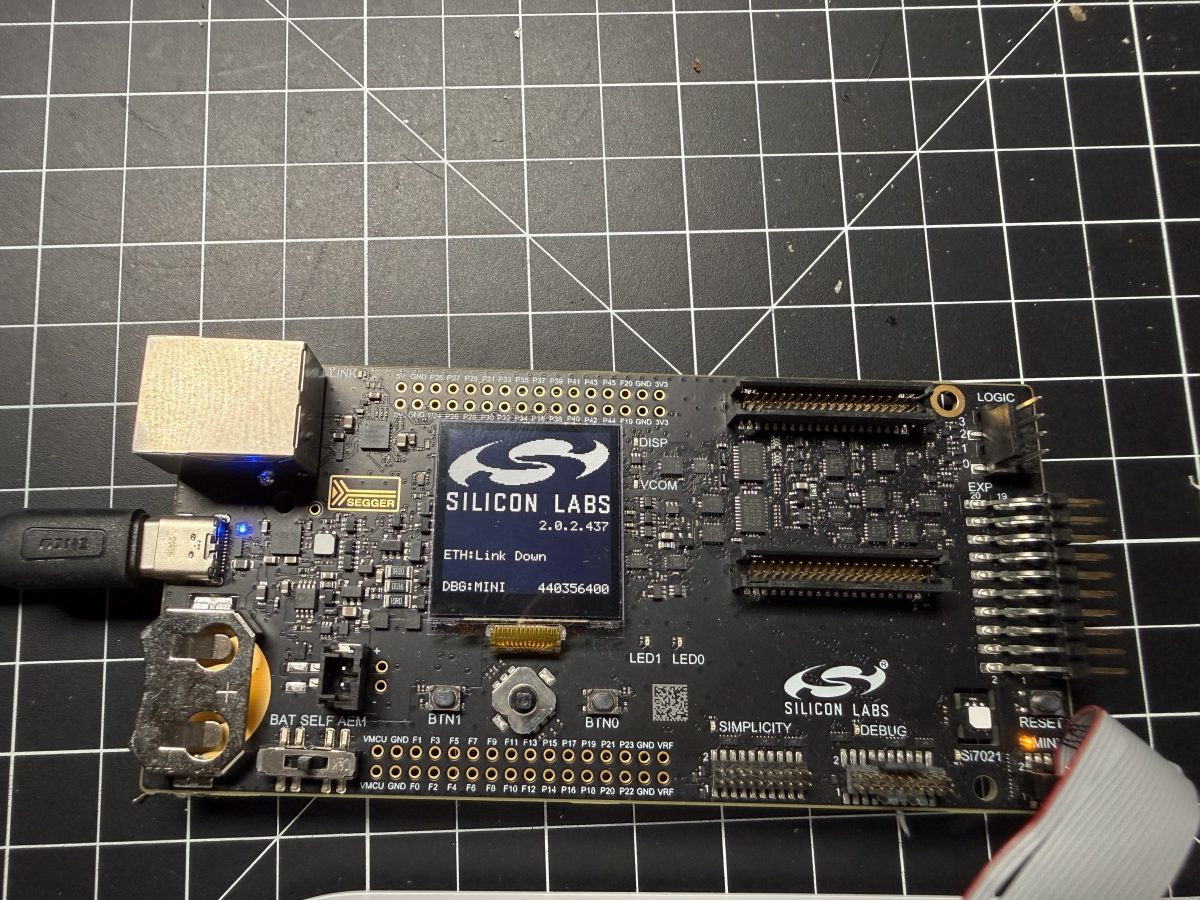 Silicon Labs BRD4002A Wireless Pro Kit (WSTK) used as the debugger