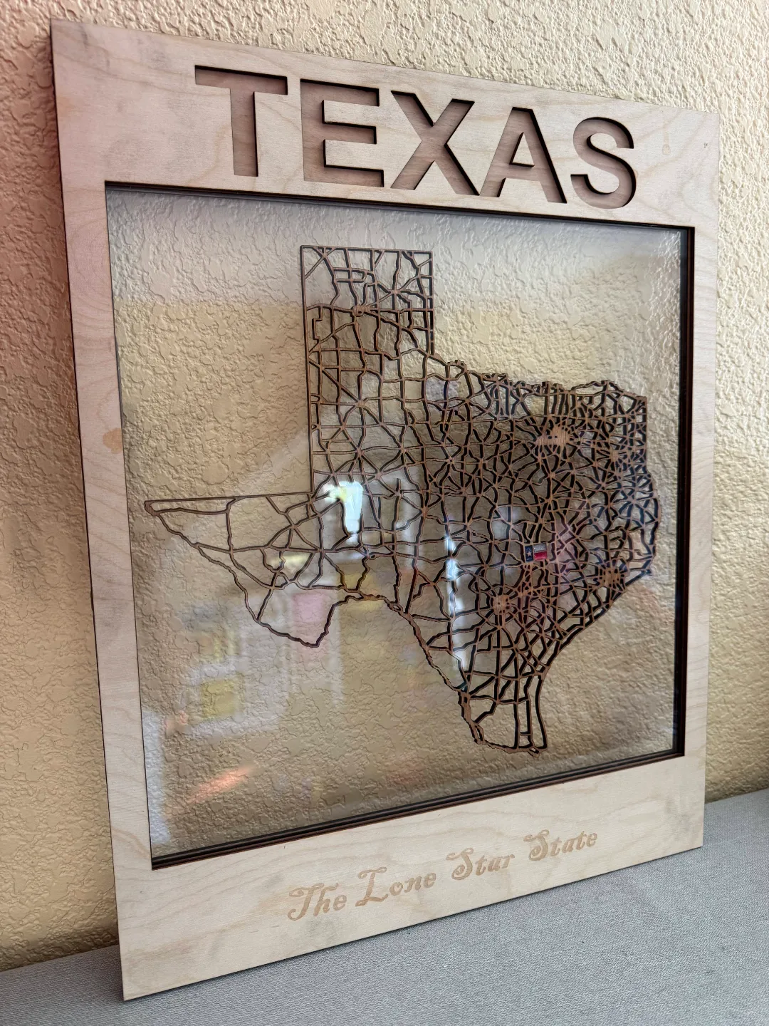 Texas Map Art Laser Cut Fully Customizable with Resin Filled Texas Flag