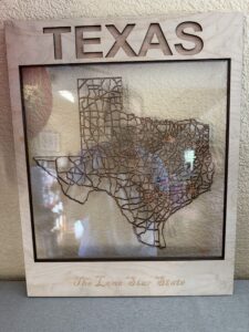 Texas Map Art Laser Cut Fully Customizable with Resin Filled Texas Flag